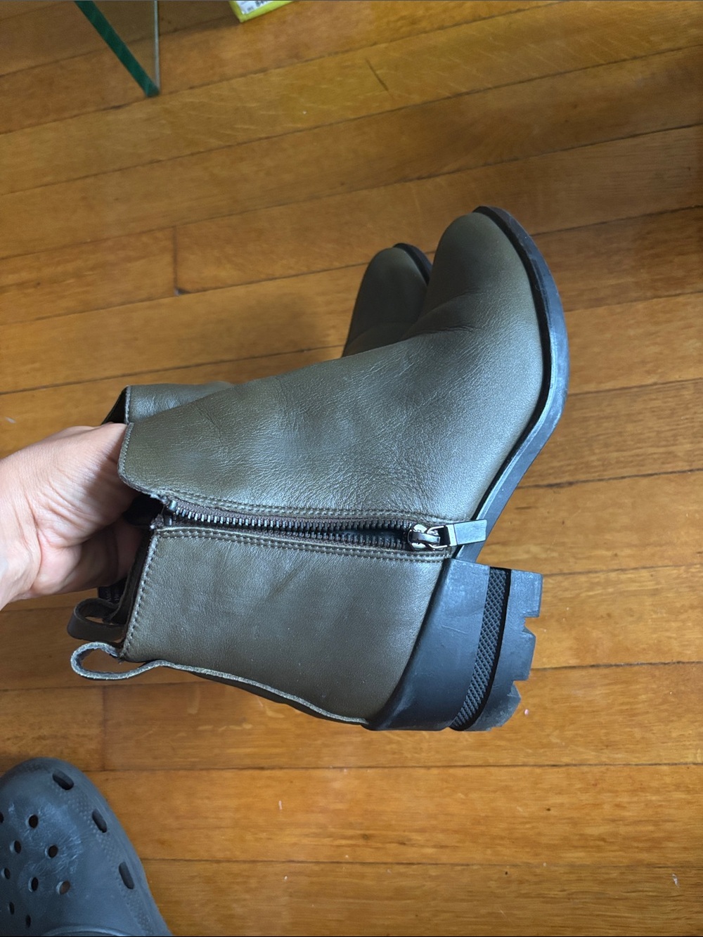 Aldo Olive Green Pointed Toe Leather Ankle Booties